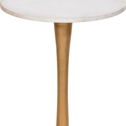 19" Gold And White Marble Round End Table