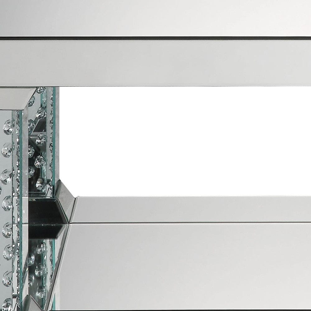 36" Mirrored Glass and Faux Crystal Bling Rectangular Coffee Table With Shelf