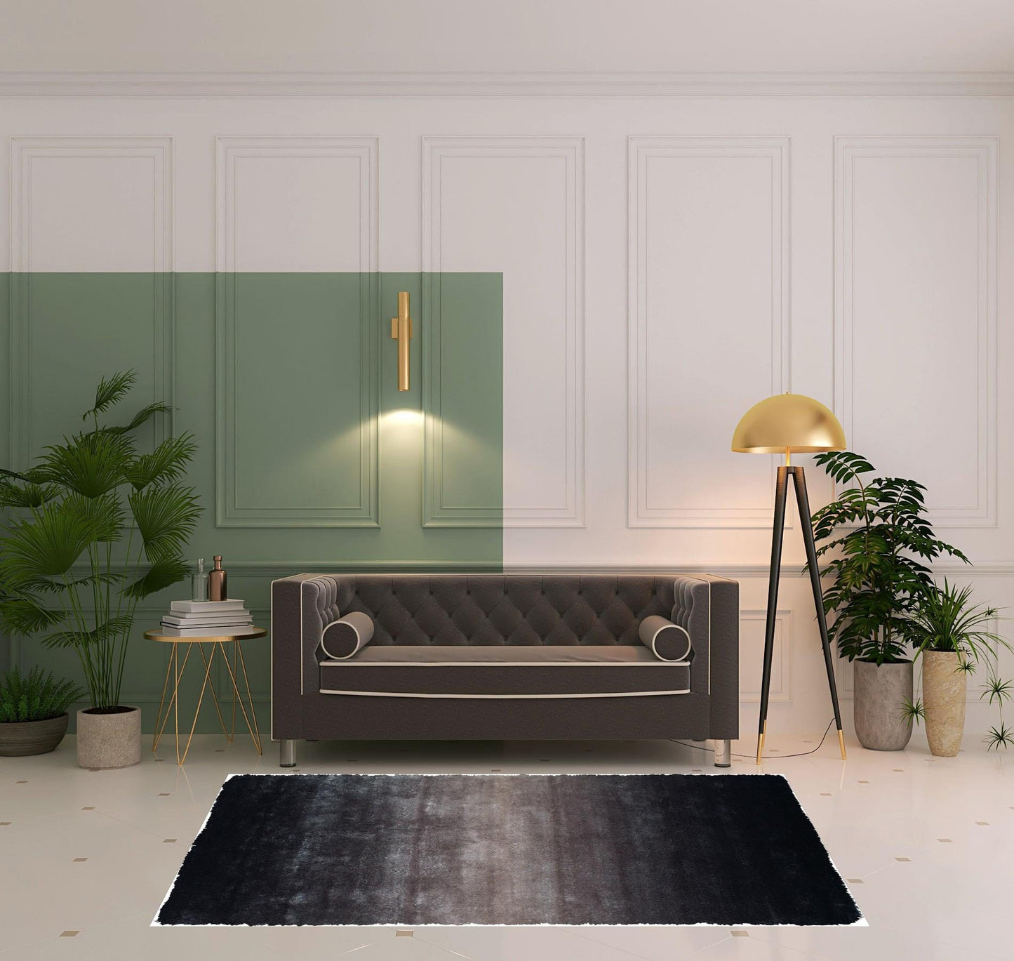 2' X 3' Black And Gray Shag Tufted Handmade Area Rug