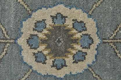 8' X 10' Blue Gray And Taupe Wool Floral Hand Knotted Stain Resistant Area Rug