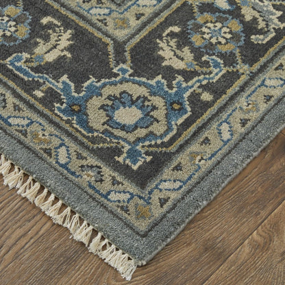 8' X 10' Blue Gray And Taupe Wool Floral Hand Knotted Stain Resistant Area Rug