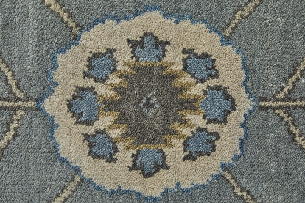 8' X 10' Blue Gray And Taupe Wool Floral Hand Knotted Stain Resistant Area Rug