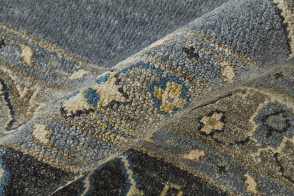 5' X 8' Blue Gray And Taupe Wool Floral Hand Knotted Stain Resistant Area Rug