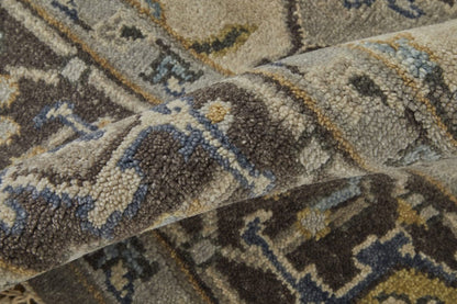 5' X 8' Gray Taupe And Blue Wool Floral Hand Knotted Stain Resistant Area Rug