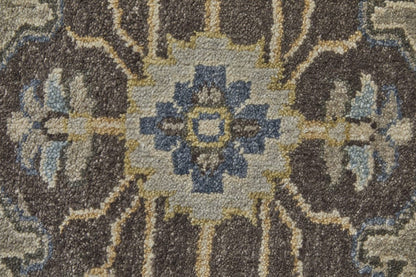 5' X 8' Gray Taupe And Blue Wool Floral Hand Knotted Stain Resistant Area Rug