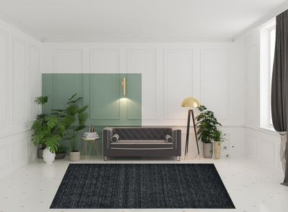 4' X 6' Black Wool Hand Woven Stain Resistant Area Rug