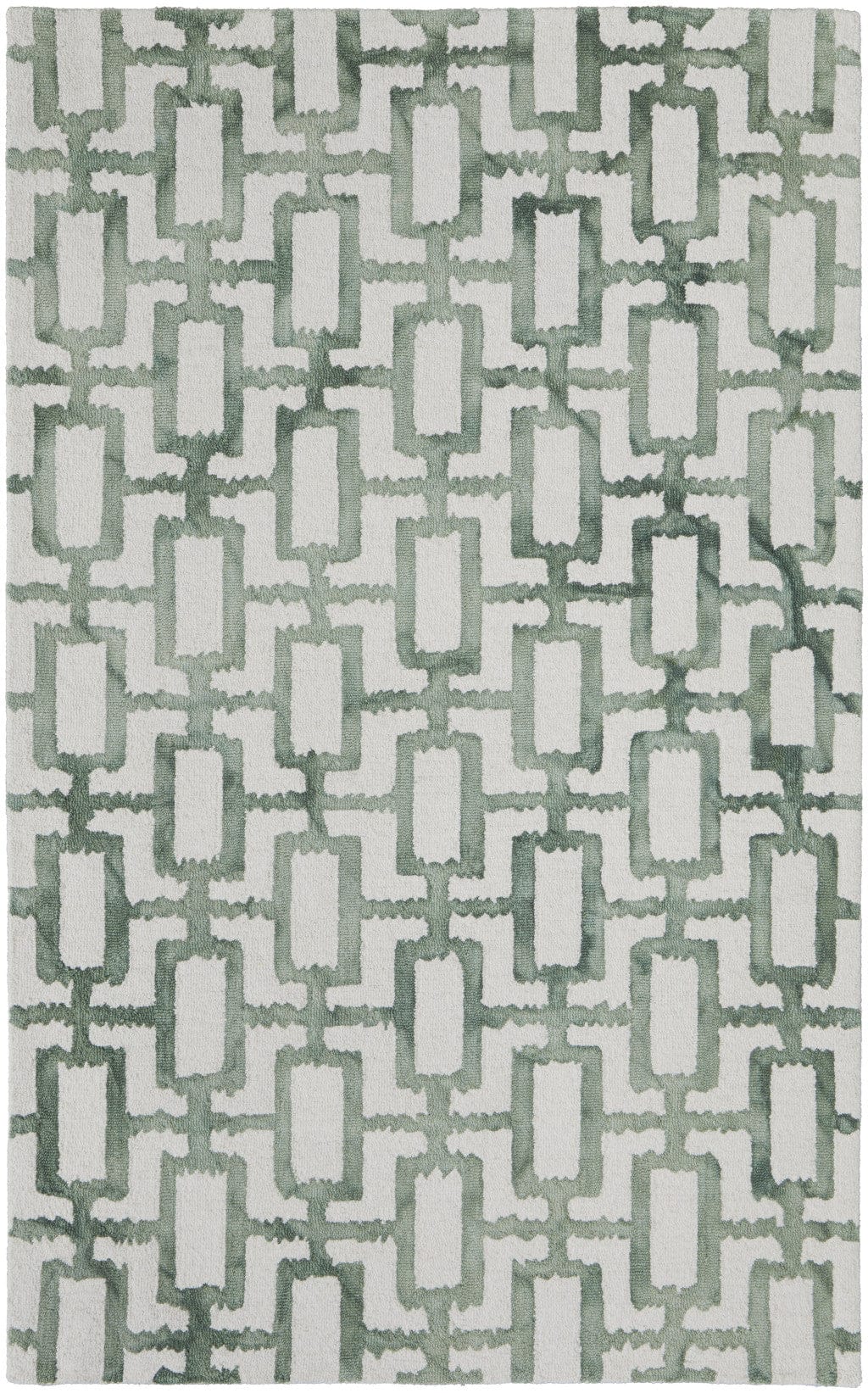 4' X 6' Ivory And Green Wool Geometric Tufted Handmade Area Rug