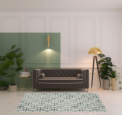 4' X 6' Ivory And Green Wool Geometric Tufted Handmade Area Rug