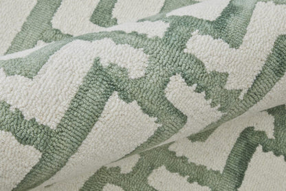 4' X 6' Ivory And Green Wool Geometric Tufted Handmade Area Rug
