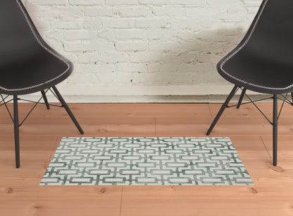4' X 6' Ivory And Green Wool Geometric Tufted Handmade Area Rug