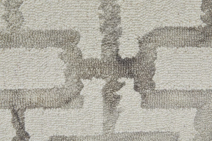 4' X 6' Ivory And Green Wool Geometric Tufted Handmade Area Rug