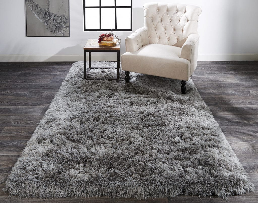 2' X 3' Gray Silver And Taupe Shag Tufted Handmade Stain Resistant Area Rug