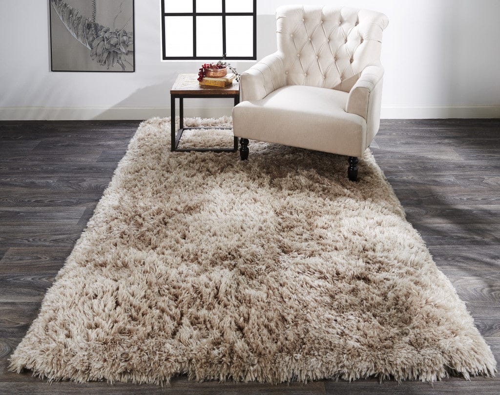 2' X 3' Gray Silver And Taupe Shag Tufted Handmade Stain Resistant Area Rug