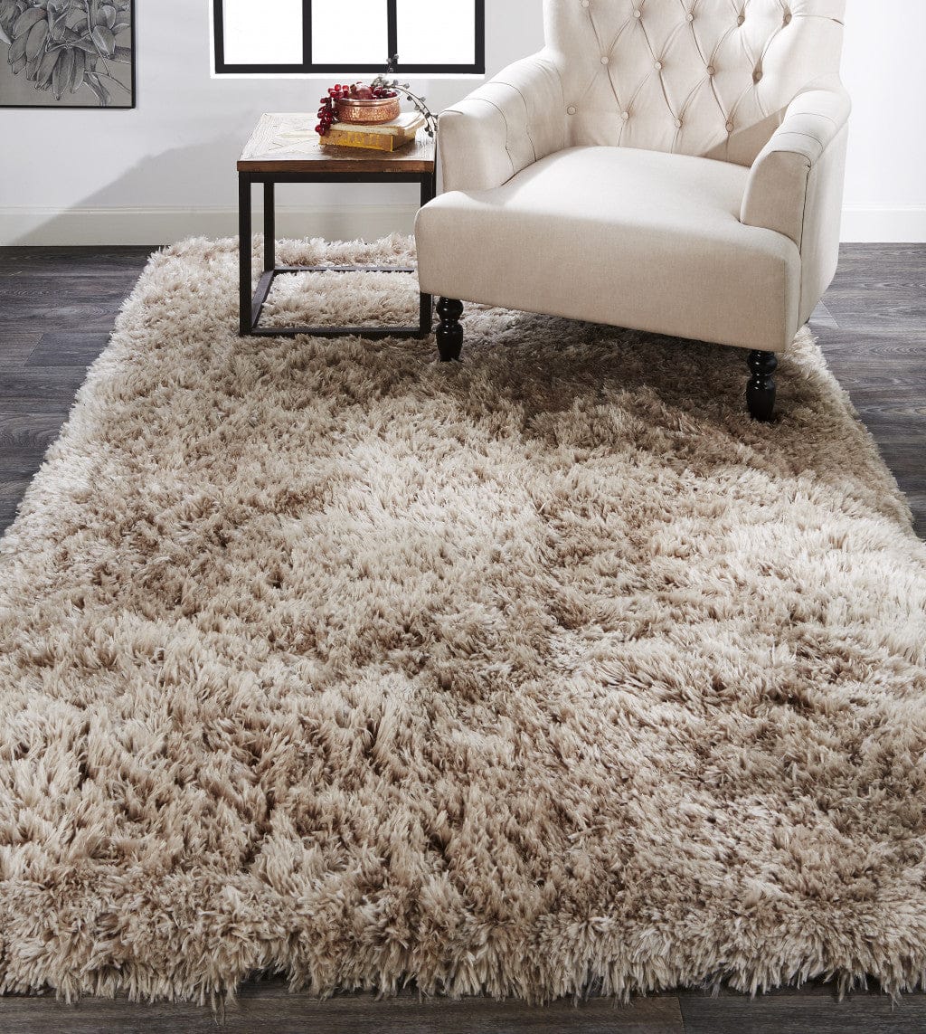 2' X 3' Gray Silver And Taupe Shag Tufted Handmade Stain Resistant Area Rug