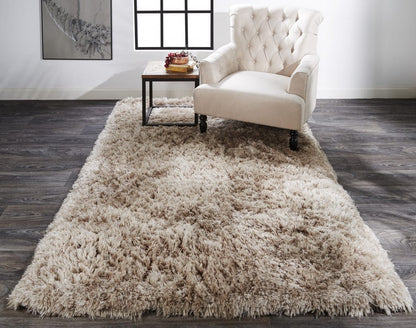 2' X 3' Gray Silver And Taupe Shag Tufted Handmade Stain Resistant Area Rug