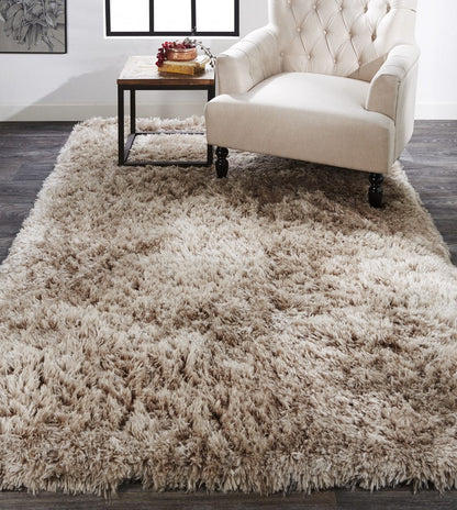 2' X 3' Gray Silver And Taupe Shag Tufted Handmade Stain Resistant Area Rug