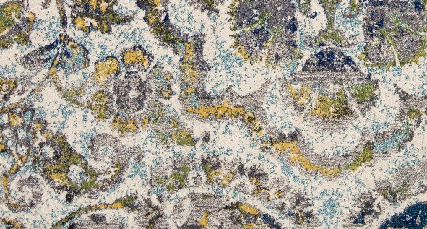 4' X 6' Ivory Blue And Green Floral Stain Resistant Area Rug