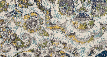 4' X 6' Ivory Blue And Green Floral Stain Resistant Area Rug