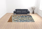4' X 6' Ivory Blue And Green Floral Stain Resistant Area Rug