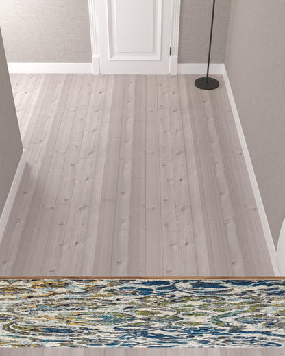 4' X 6' Ivory Blue And Green Floral Stain Resistant Area Rug