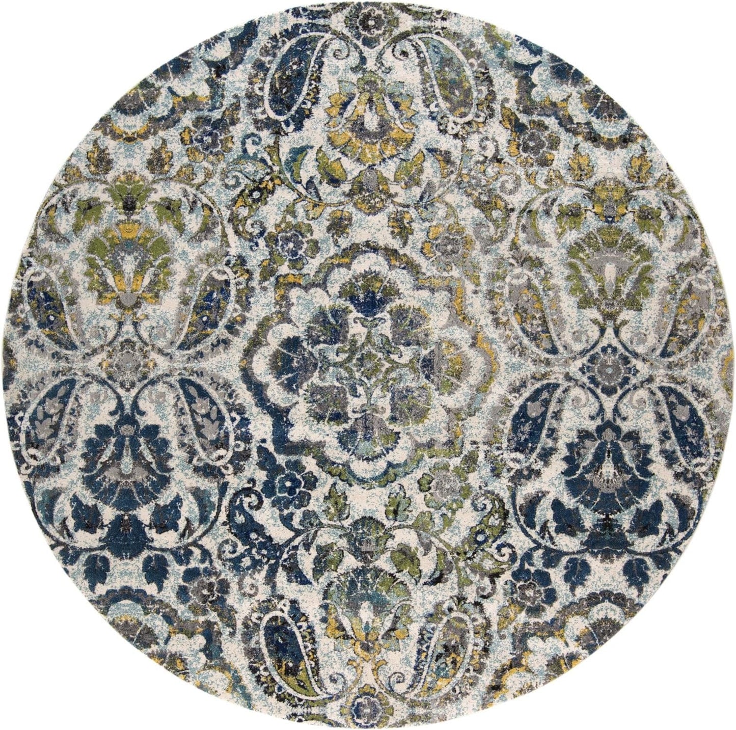 4' X 6' Ivory Blue And Green Floral Stain Resistant Area Rug