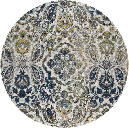 4' X 6' Ivory Blue And Green Floral Stain Resistant Area Rug