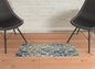 4' X 6' Ivory Blue And Green Floral Stain Resistant Area Rug