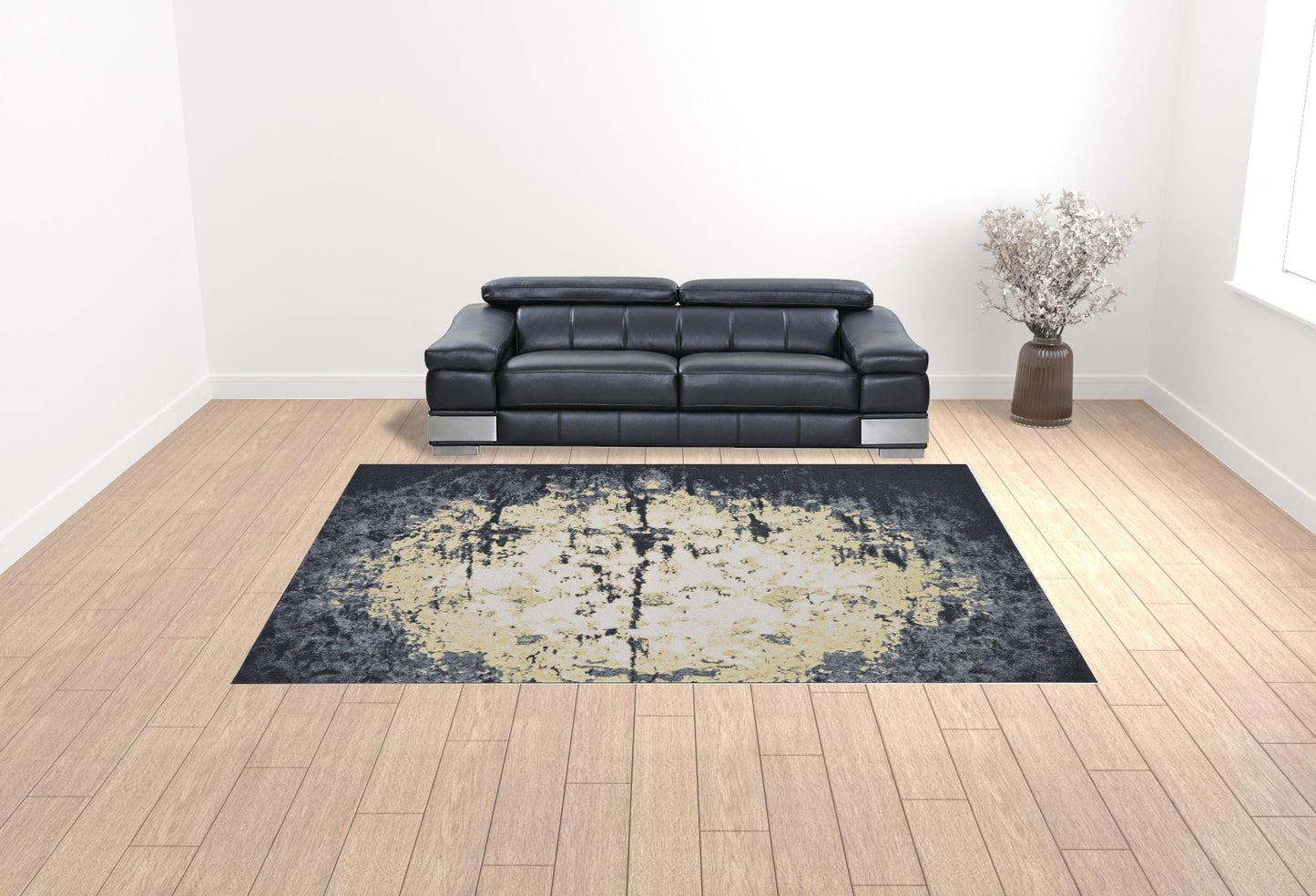 4' X 6' Black Gray And Gold Geometric Stain Resistant Area Rug