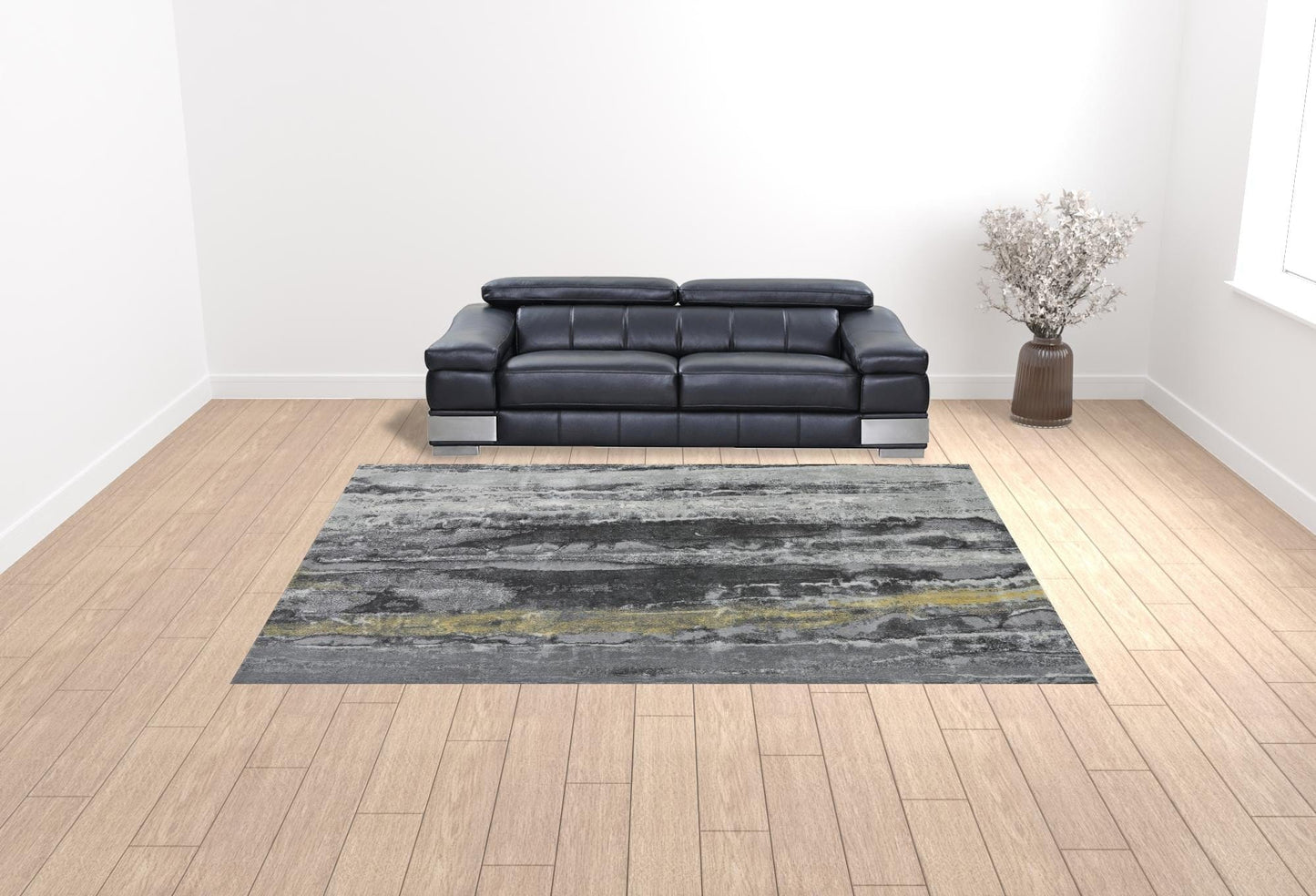 4' X 6' Gray And Black Abstract Stain Resistant Area Rug