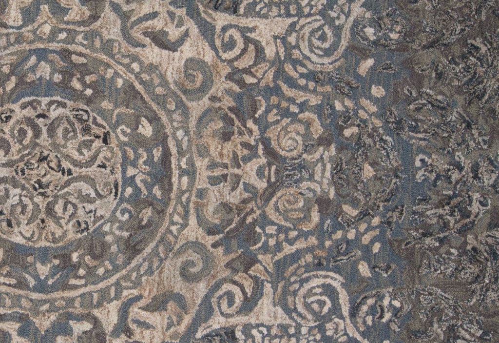 5' X 8' Gray Blue And Taupe Wool Abstract Tufted Handmade Stain Resistant Area Rug