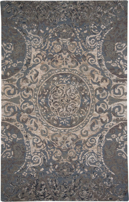 5' X 8' Gray Blue And Taupe Wool Abstract Tufted Handmade Stain Resistant Area Rug