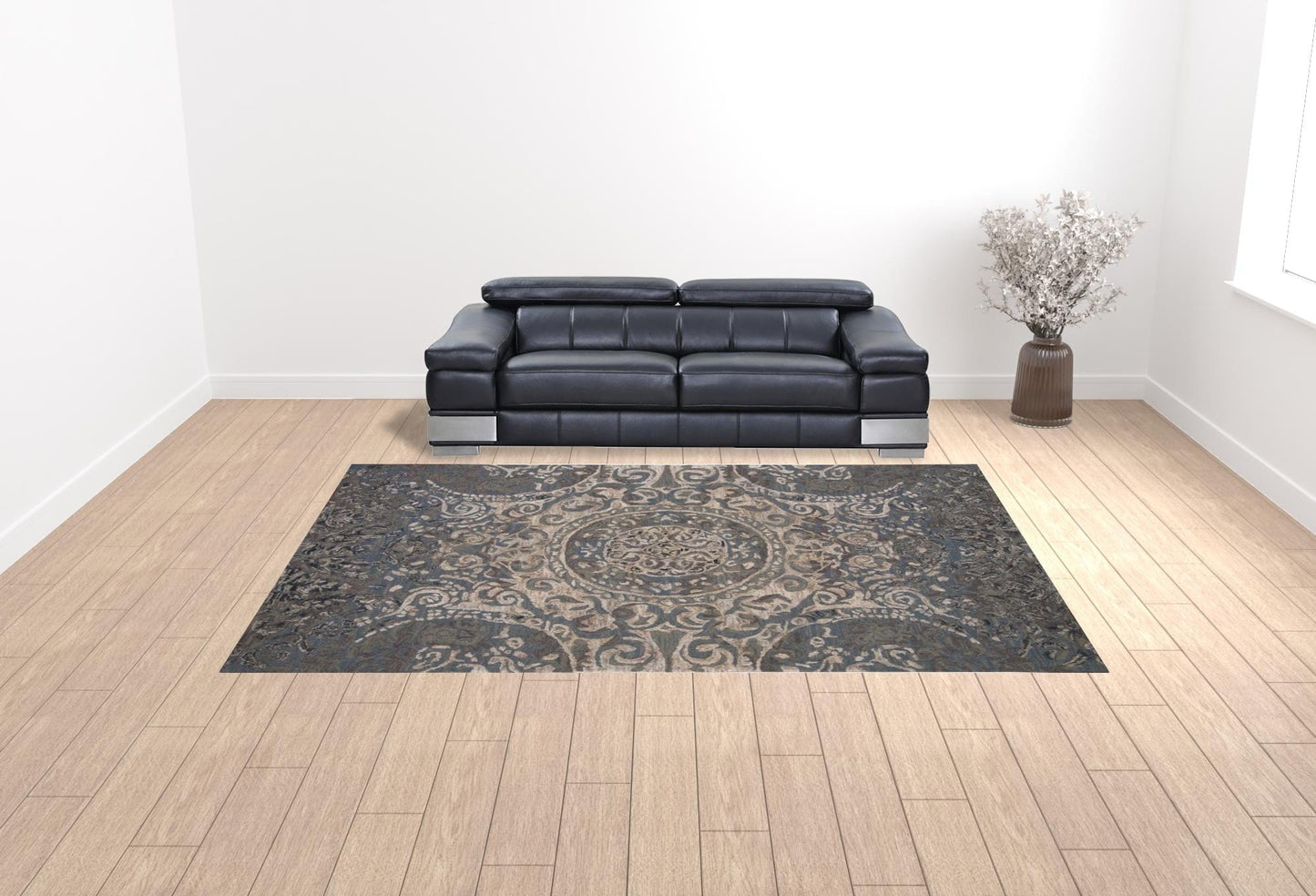 5' X 8' Gray Blue And Taupe Wool Abstract Tufted Handmade Stain Resistant Area Rug