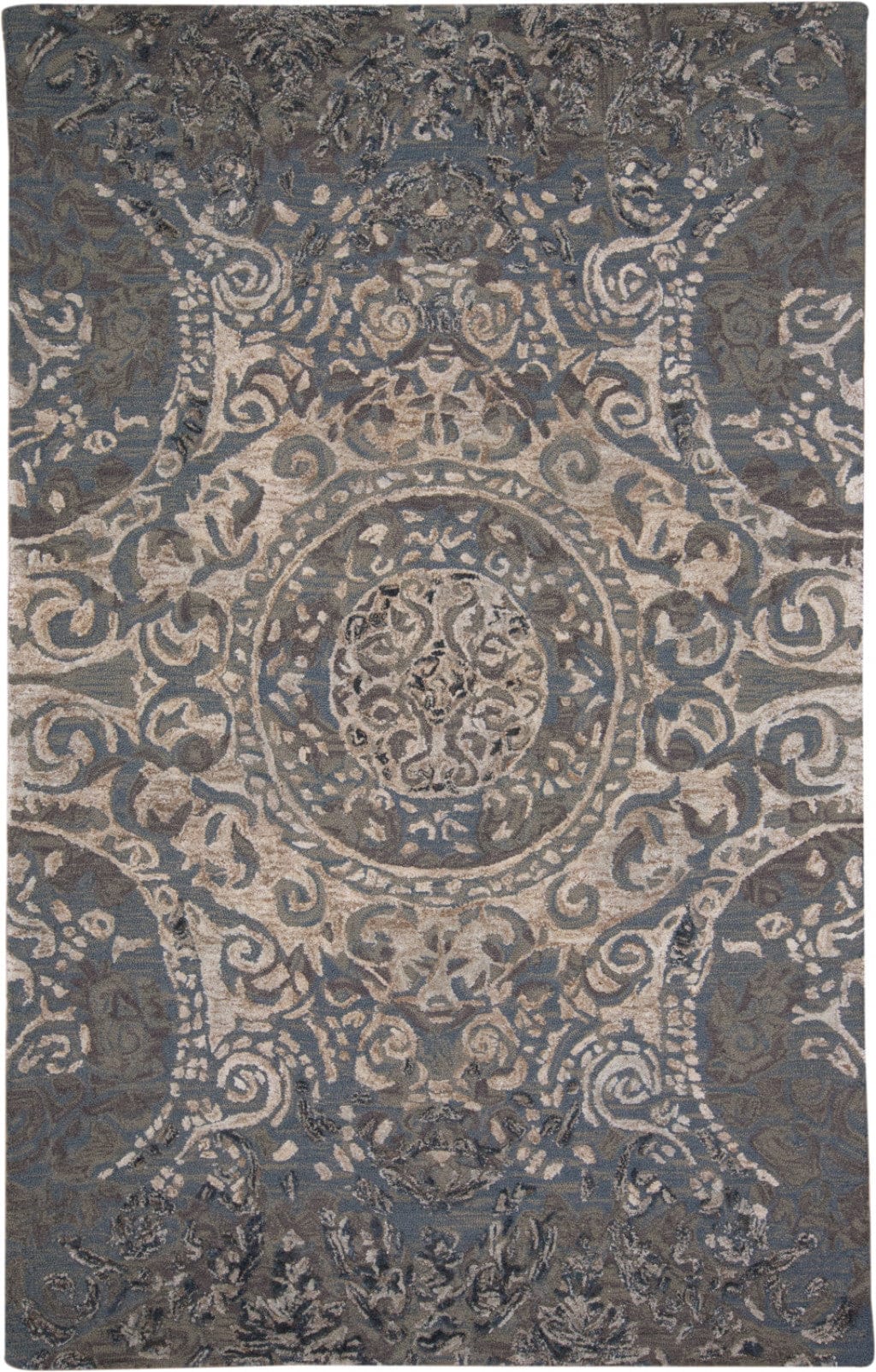 5' X 8' Gray Blue And Taupe Wool Abstract Tufted Handmade Stain Resistant Area Rug