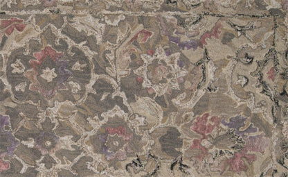 5' X 8' Taupe Gray And Purple Wool Abstract Tufted Handmade Stain Resistant Area Rug