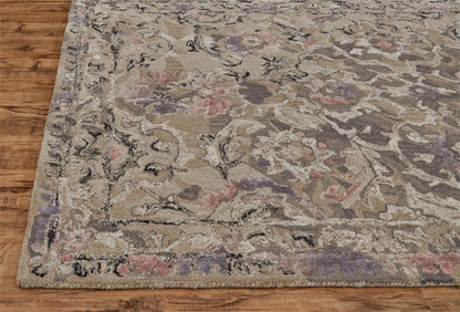 5' X 8' Taupe Gray And Purple Wool Abstract Tufted Handmade Stain Resistant Area Rug