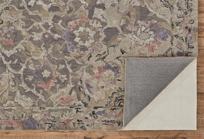 5' X 8' Taupe Gray And Purple Wool Abstract Tufted Handmade Stain Resistant Area Rug