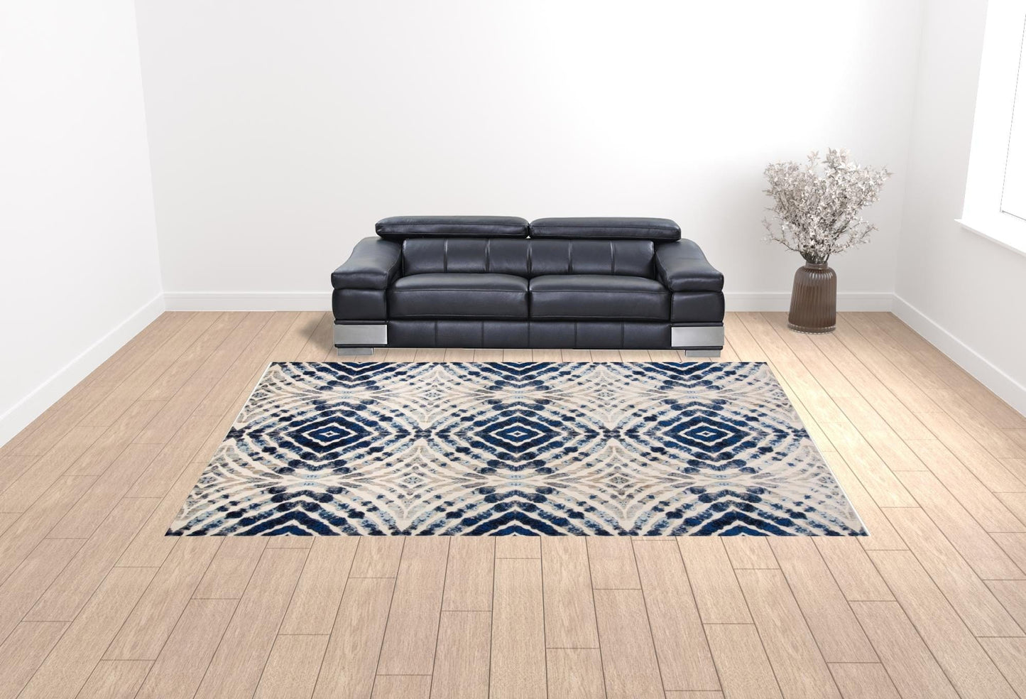 2' X 4' Ivory Blue And Gray Abstract Distressed Stain Resistant Area Rug
