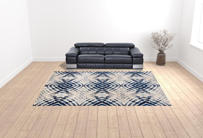 2' X 4' Ivory Blue And Gray Abstract Distressed Stain Resistant Area Rug