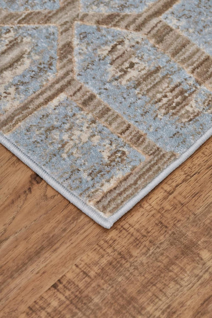2' X 4' Blue Taupe And Ivory Floral Distressed Stain Resistant Area Rug