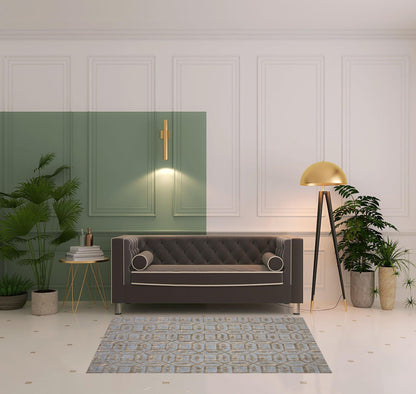 2' X 4' Blue Taupe And Ivory Floral Distressed Stain Resistant Area Rug