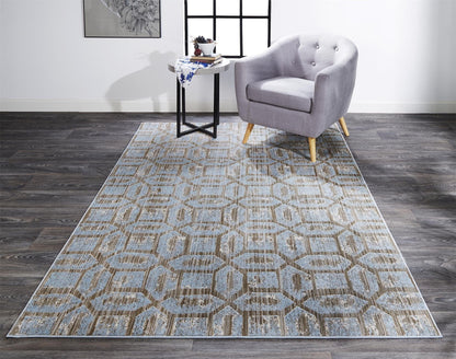 2' X 4' Blue Taupe And Ivory Floral Distressed Stain Resistant Area Rug