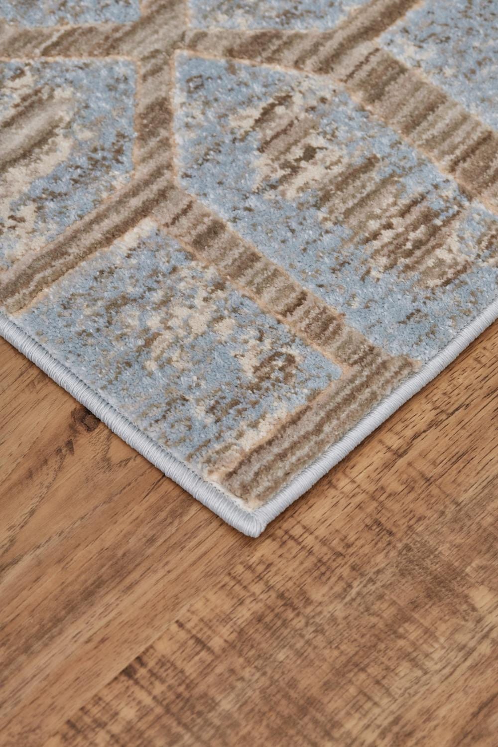 2' X 4' Blue Taupe And Ivory Floral Distressed Stain Resistant Area Rug