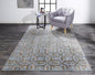 2' X 4' Blue Taupe And Ivory Floral Distressed Stain Resistant Area Rug