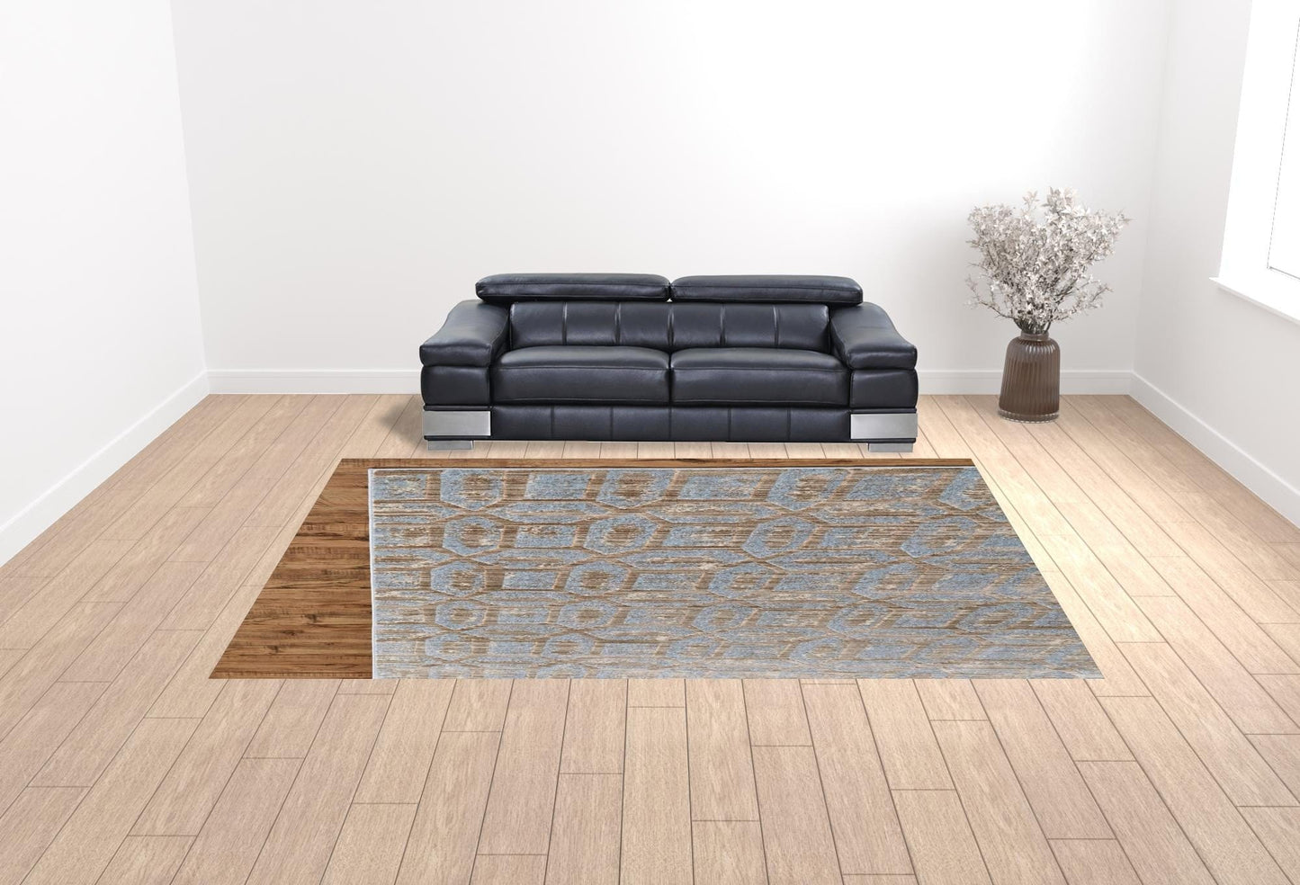 2' X 4' Blue Taupe And Ivory Floral Distressed Stain Resistant Area Rug