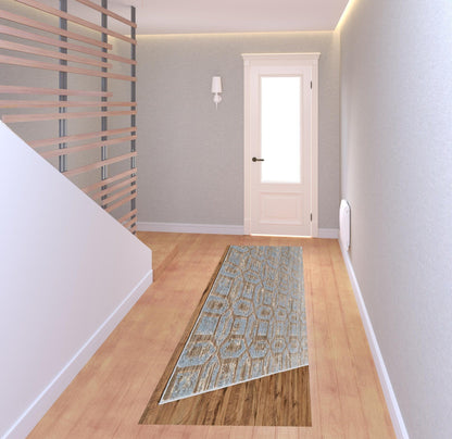 2' X 4' Blue Taupe And Ivory Floral Distressed Stain Resistant Area Rug