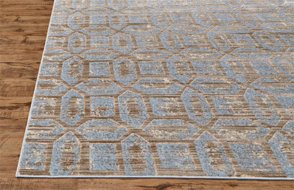 2' X 4' Blue Taupe And Ivory Floral Distressed Stain Resistant Area Rug