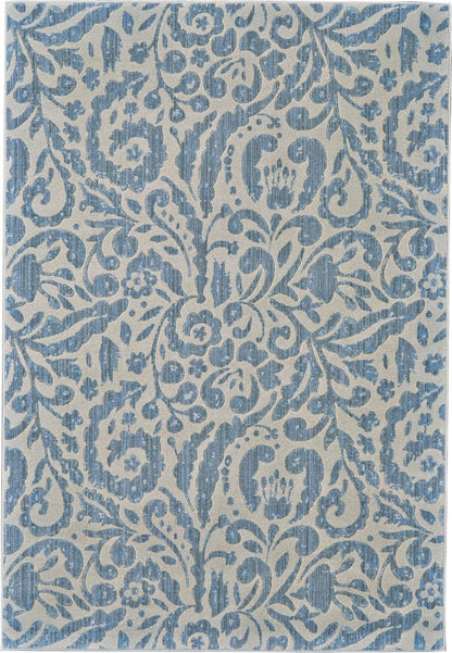 2' X 4' Blue Ivory And Tan Floral Distressed Stain Resistant Area Rug