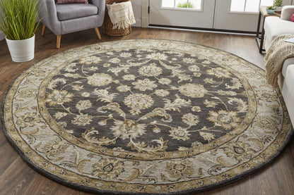 4' X 6' Blue Gray And Taupe Wool Floral Tufted Handmade Stain Resistant Area Rug