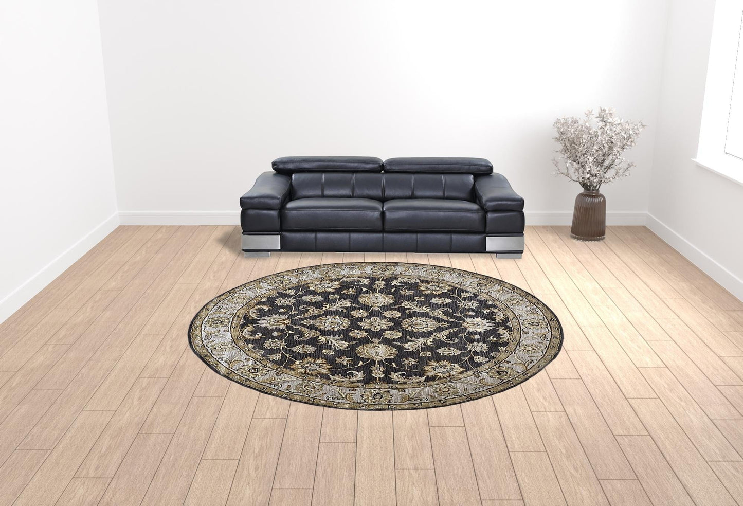 4' X 6' Blue Gray And Taupe Wool Floral Tufted Handmade Stain Resistant Area Rug