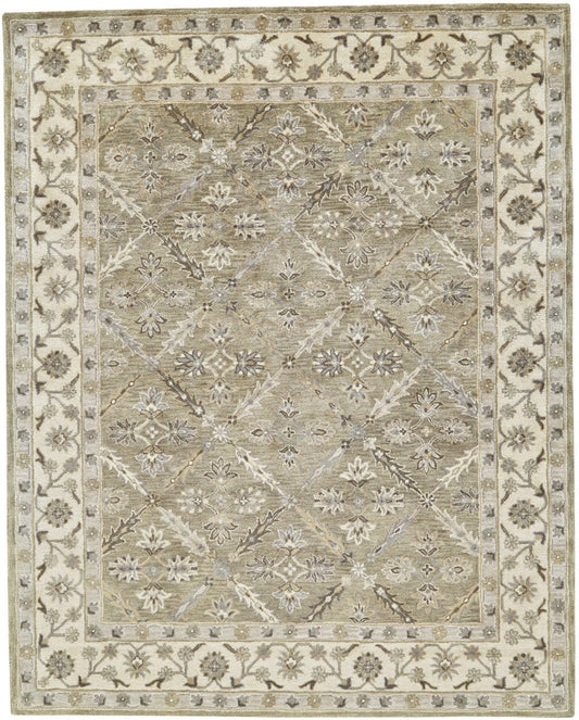 4' X 6' Green Brown And Taupe Wool Paisley Tufted Handmade Stain Resistant Area Rug